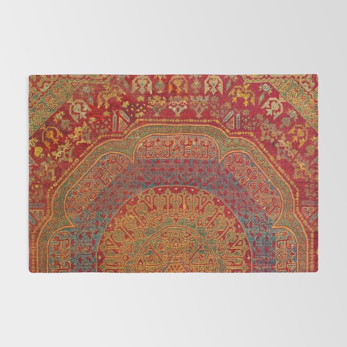 Bohemian Medallion VI // 15th Century Old Distressed Red Green Blue Coloful Ornate Rug Pattern Rug Gallery Image 2
