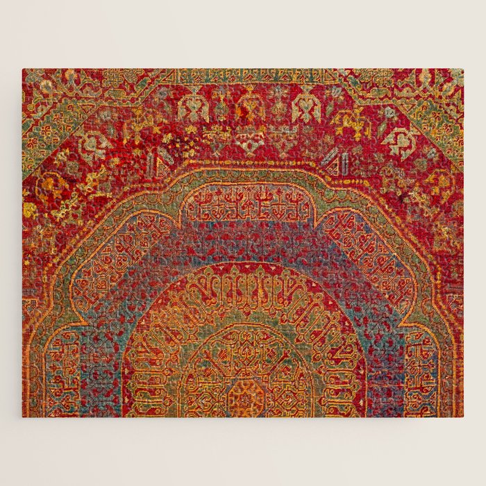 Bohemian Medallion VI // 15th Century Old Distressed Red Green Blue Coloful Ornate Rug Pattern Jigsaw Puzzle Gallery Image 1