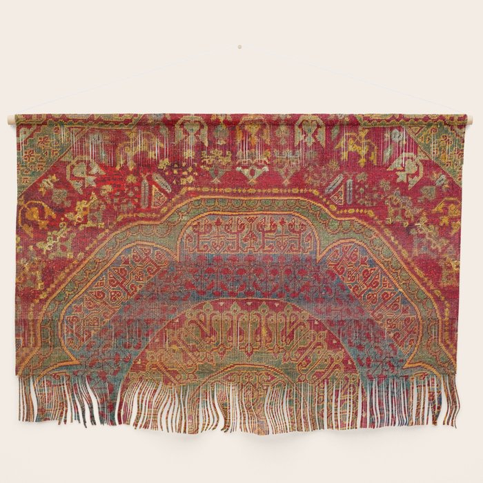 Bohemian Medallion VI // 15th Century Old Distressed Red Green Blue Coloful Ornate Rug Pattern Wall Hanging Gallery Image 1