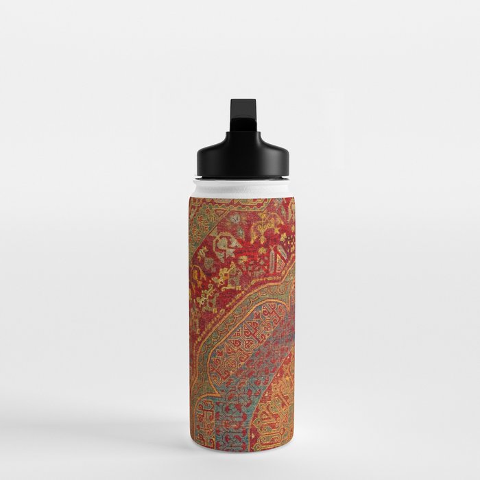 Bohemian Medallion VI // 15th Century Old Distressed Red Green Blue Coloful Ornate Rug Pattern Water Bottle Gallery Image 3