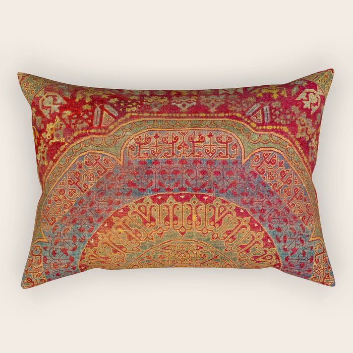 Bohemian Medallion VI // 15th Century Old Distressed Red Green Blue Coloful Ornate Rug Pattern Rectangular Pillow Gallery Image 2