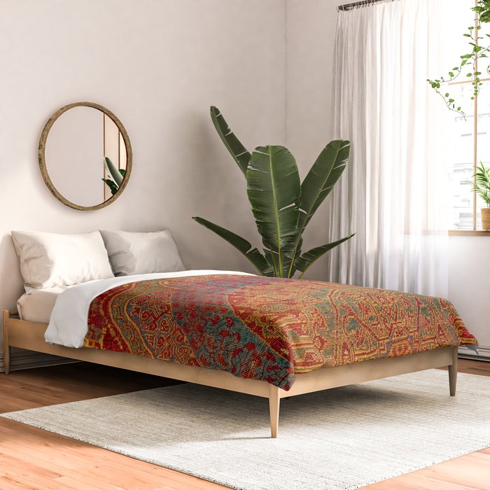 Bohemian Medallion VI // 15th Century Old Distressed Red Green Blue Coloful Ornate Rug Pattern Comforter Gallery Image 2