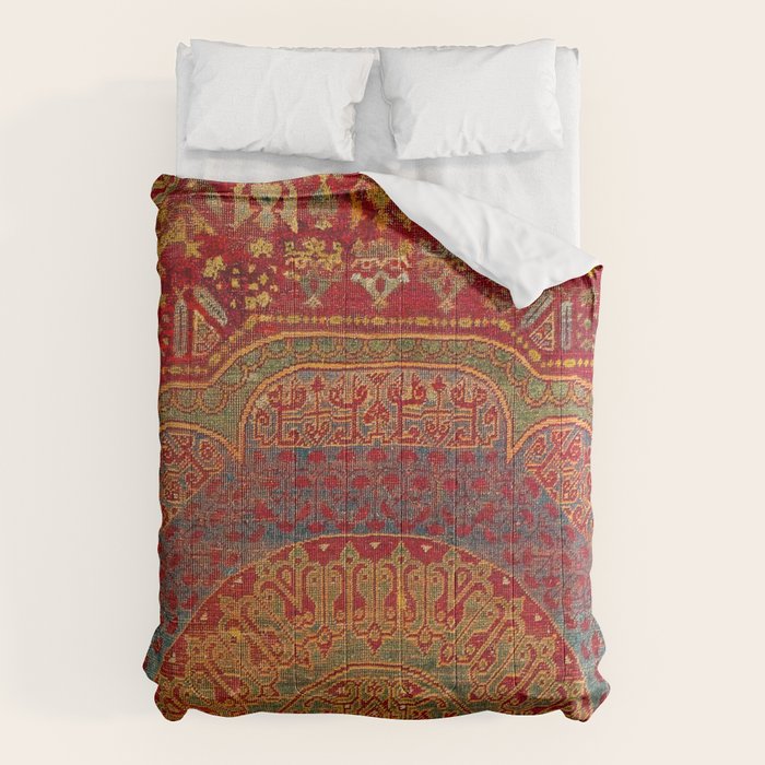 Bohemian Medallion VI // 15th Century Old Distressed Red Green Blue Coloful Ornate Rug Pattern Comforter Gallery Image 6