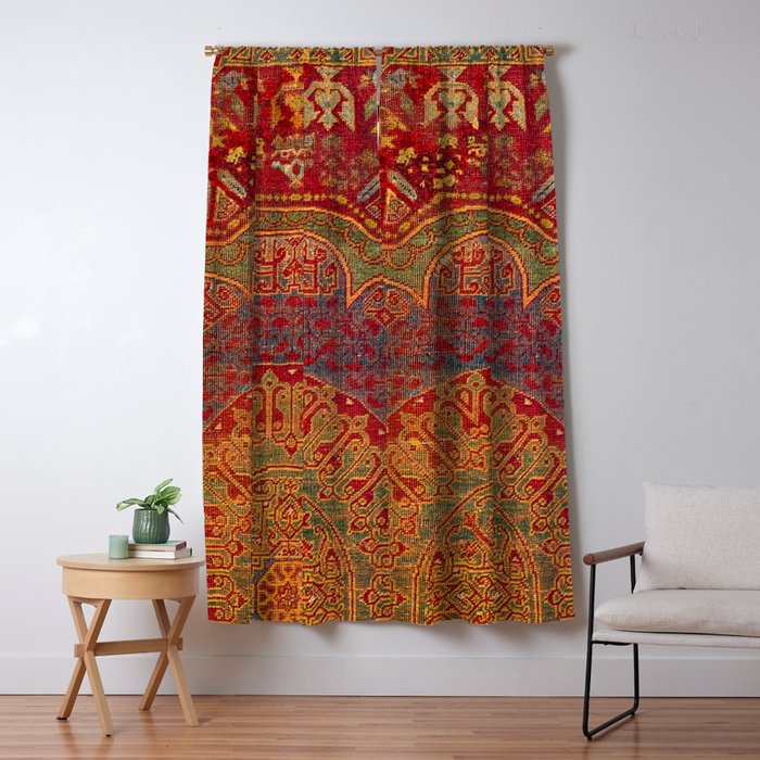 Bohemian Medallion VI // 15th Century Old Distressed Red Green Blue Coloful Ornate Rug Pattern Window Curtain Gallery Image 5