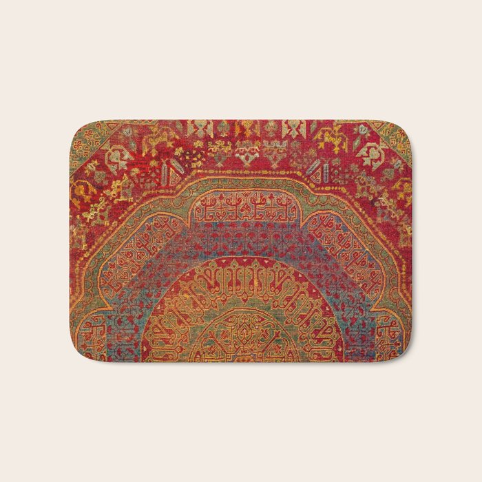 Bohemian Medallion VI // 15th Century Old Distressed Red Green Blue Coloful Ornate Rug Pattern Bath Mat Gallery Image 1