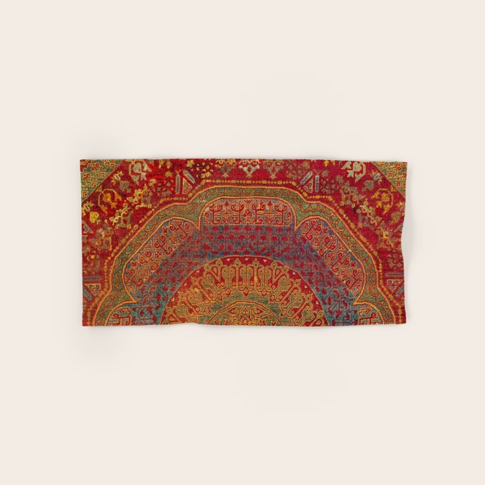 Bohemian Medallion VI // 15th Century Old Distressed Red Green Blue Coloful Ornate Rug Pattern Bath Towel Gallery Image 1