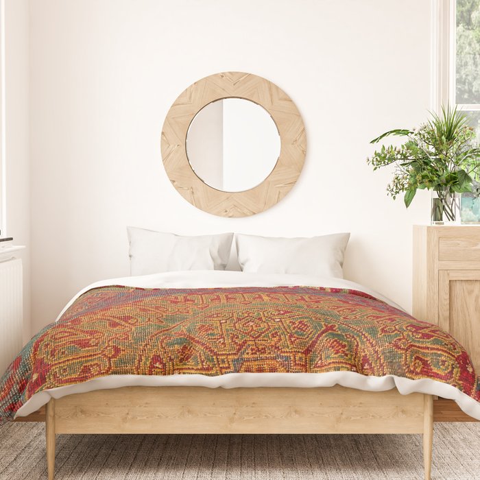 Bohemian Medallion VI // 15th Century Old Distressed Red Green Blue Coloful Ornate Rug Pattern Duvet Cover Gallery Image 3
