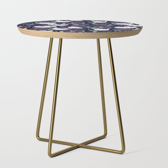 Purple and White Tulip Floral Prints on Navy Blue Side Table Gallery Image 1