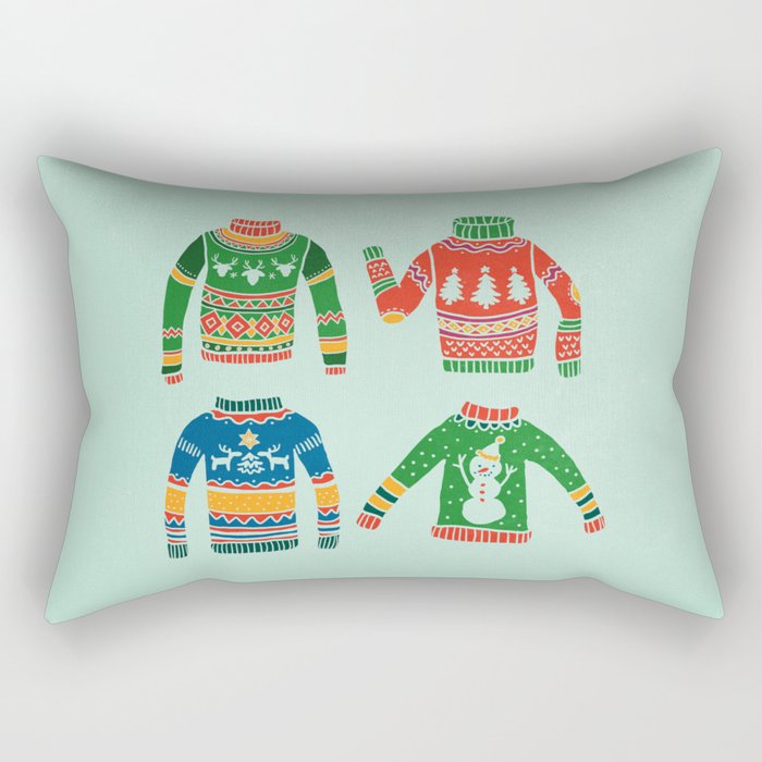 Vintage Ugly Christmas Sweaters: Mint Green Edition Rectangular Pillow Gallery Image 2