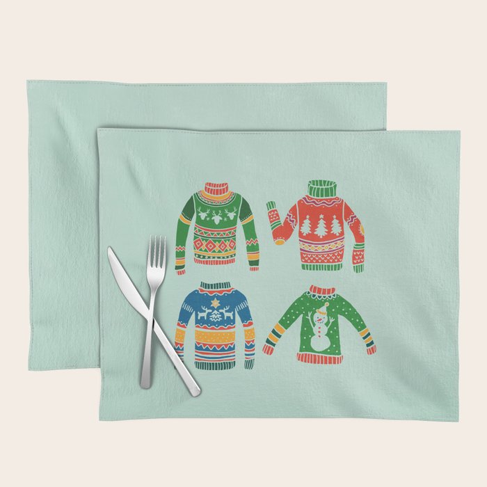 Vintage Ugly Christmas Sweaters: Mint Green Edition Placemat Gallery Image 1