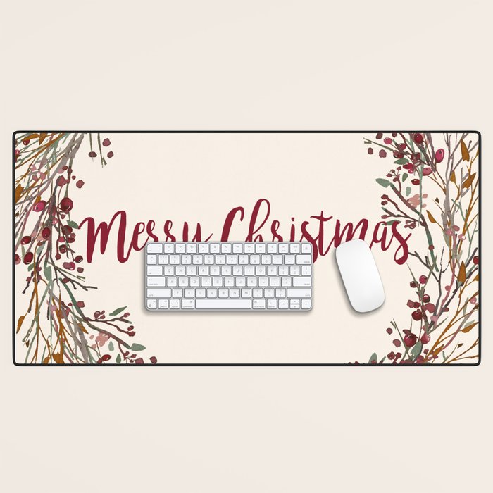 Merry Christmas Wreath Desk Mat Gallery Image 1