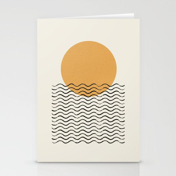 Ocean wave gold sunrise - mid century style Stationery Card Gallery Image 1