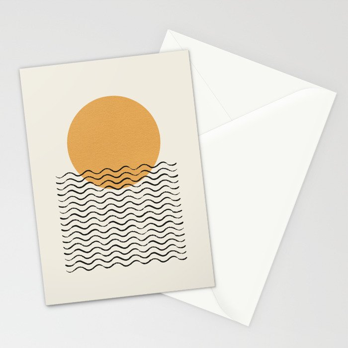 Ocean wave gold sunrise - mid century style Stationery Card Gallery Image 2