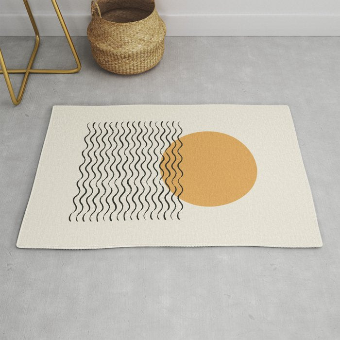 Ocean wave gold sunrise - mid century style Rug Gallery Image 1