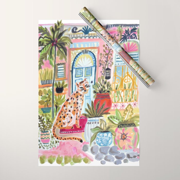 Cheetah in the City Pink Wrapping Paper Gallery Image 1