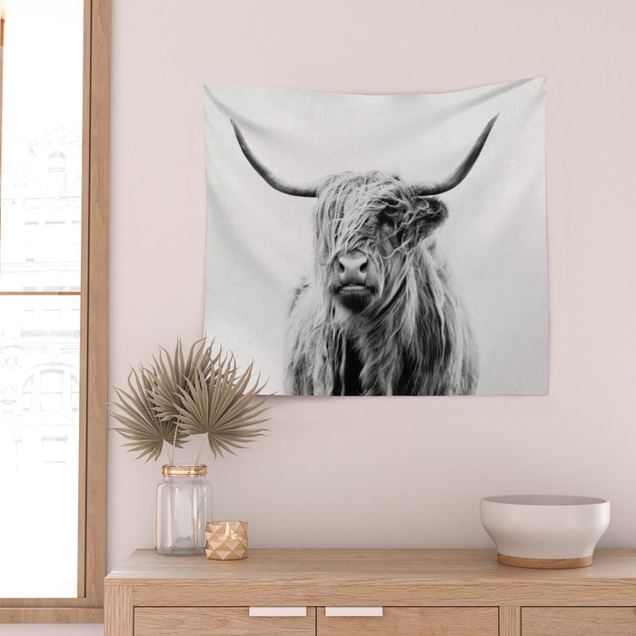 portrait of a highland cow Wall Tapestry Gallery Image 2