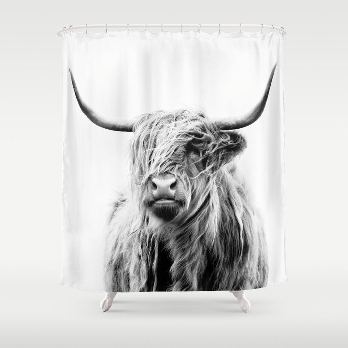 portrait of a highland cow Shower Curtain Gallery Image 1