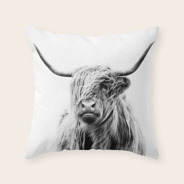 portrait of a highland cow Throw Pillow Gallery Image 6
