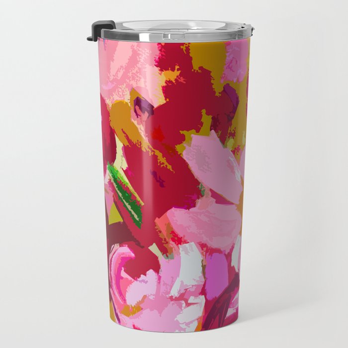 Abstracted Flower Painting in Hot Pink, red, spring green Travel Mug Gallery Image 3
