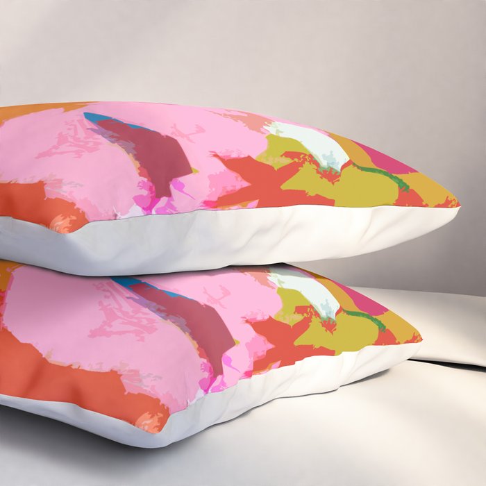 Abstracted Flower Painting in Hot Pink, red, spring green Pillow Sham Gallery Image 3