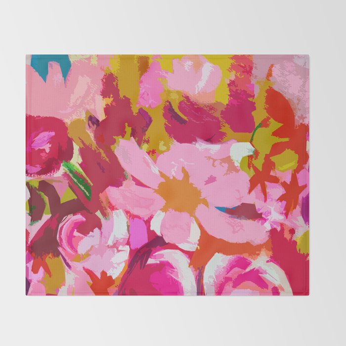 Abstracted Flower Painting in Hot Pink, red, spring green Throw Blanket Gallery Image 2