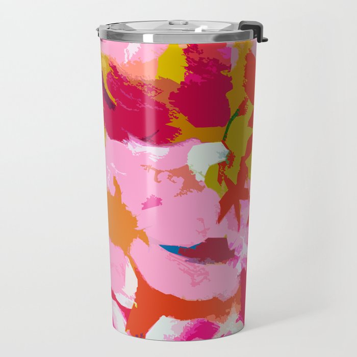 Abstracted Flower Painting in Hot Pink, red, spring green Travel Mug Gallery Image 2
