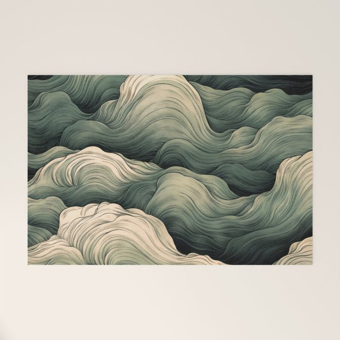 Japanese Painting Wabi Sabi Art Sage Green Decor Japandi Art Minimalist Wall Art Welcome Mat Gallery Image 1