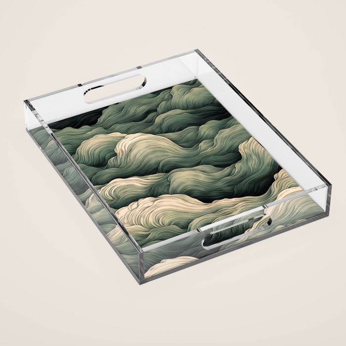Japanese Painting Wabi Sabi Art Sage Green Decor Japandi Art Minimalist Wall Art Acrylic Tray Gallery Image 1