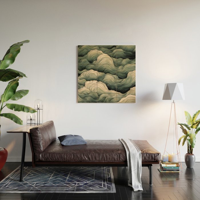 Japanese Painting Wabi Sabi Art Sage Green Decor Japandi Art Minimalist Wall Art Wood Wall Art Gallery Image 2