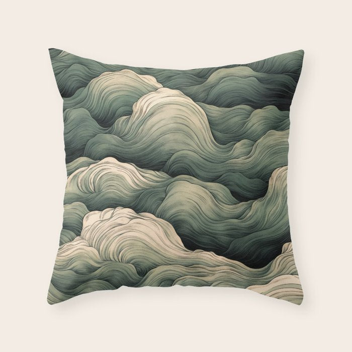 Japanese Painting Wabi Sabi Art Sage Green Decor Japandi Art Minimalist Wall Art Throw Pillow Gallery Image 1