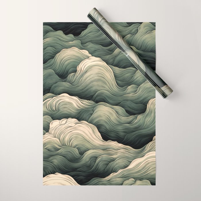 Japanese Painting Wabi Sabi Art Sage Green Decor Japandi Art Minimalist Wall Art Wrapping Paper Gallery Image 1
