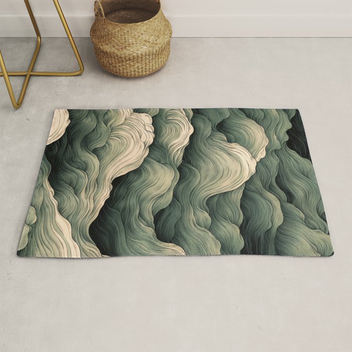 Japanese Painting Wabi Sabi Art Sage Green Decor Japandi Art Minimalist Wall Art Rug Gallery Image 1