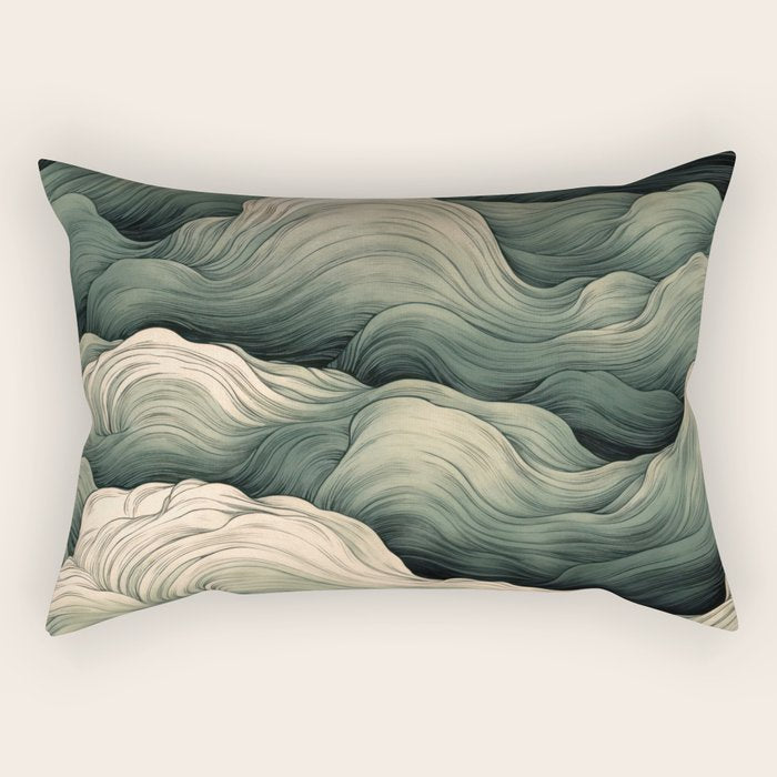 Japanese Painting Wabi Sabi Art Sage Green Decor Japandi Art Minimalist Wall Art Rectangular Pillow Gallery Image 2