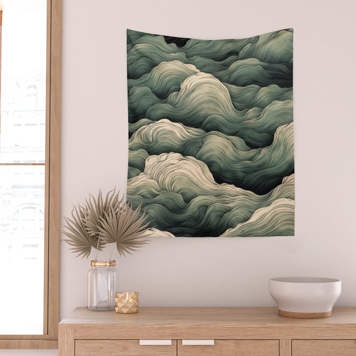 Japanese Painting Wabi Sabi Art Sage Green Decor Japandi Art Minimalist Wall Art Wall Tapestry Gallery Image 2