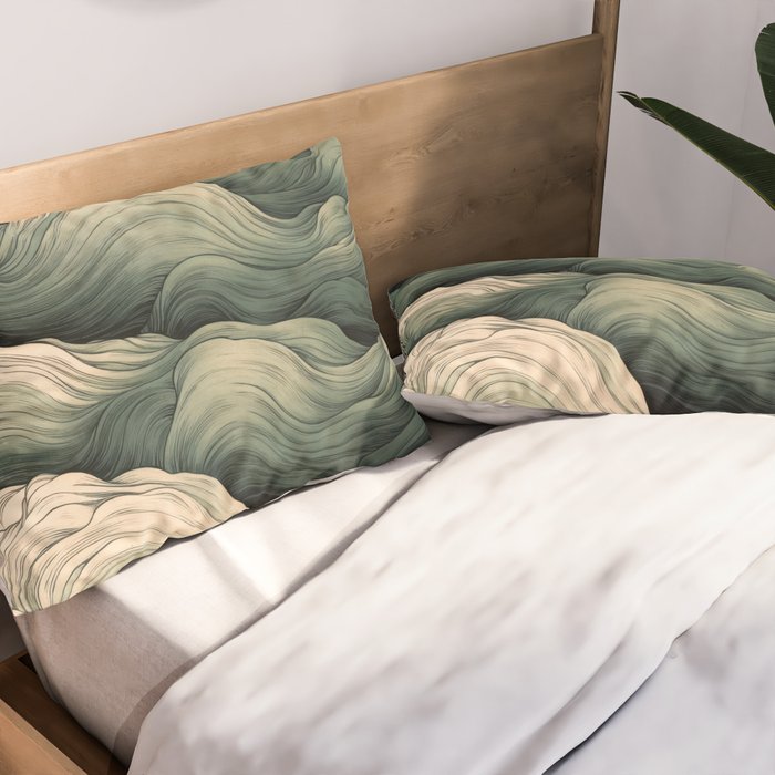 Japanese Painting Wabi Sabi Art Sage Green Decor Japandi Art Minimalist Wall Art Pillow Sham Gallery Image 2