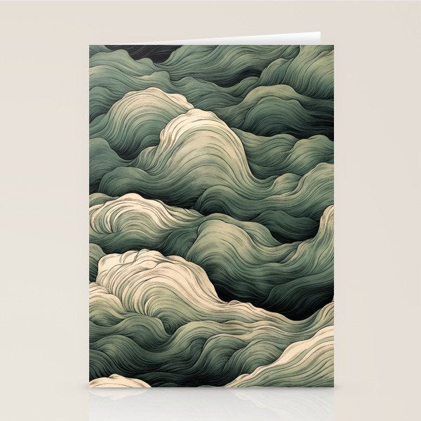 Japanese Painting Wabi Sabi Art Sage Green Decor Japandi Art Minimalist Wall Art Stationery Card Gallery Image 1