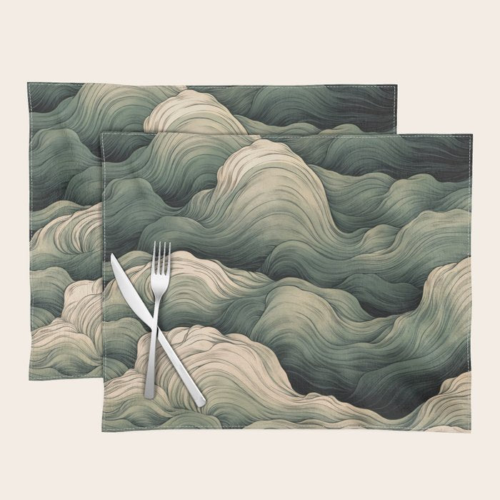 Japanese Painting Wabi Sabi Art Sage Green Decor Japandi Art Minimalist Wall Art Placemat Gallery Image 1