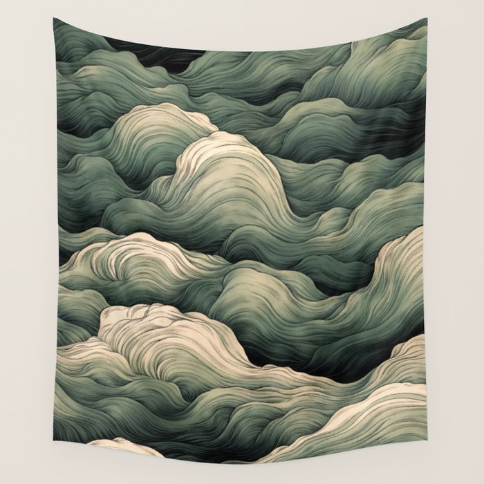 Japanese Painting Wabi Sabi Art Sage Green Decor Japandi Art Minimalist Wall Art Wall Tapestry Gallery Image 4