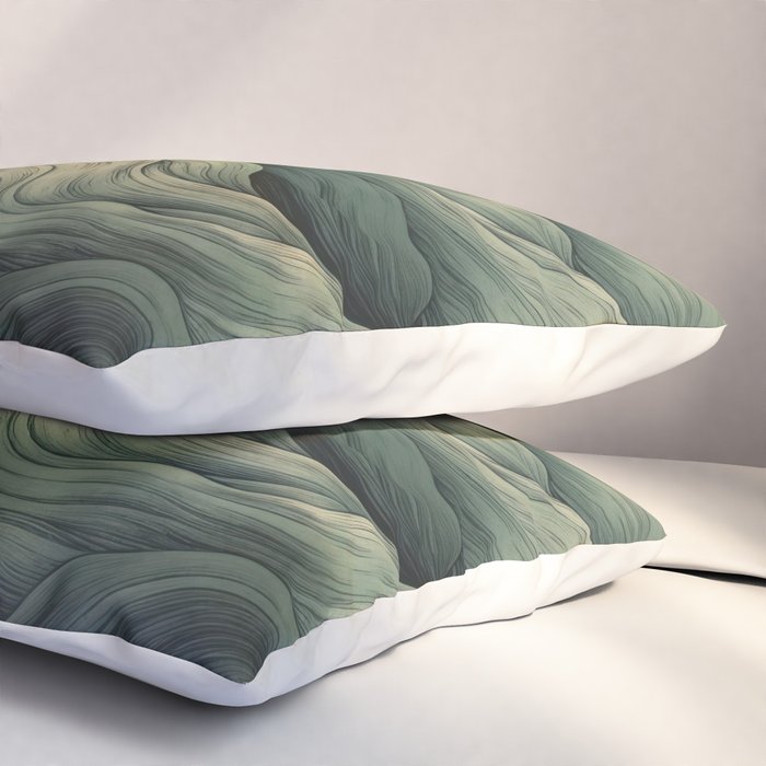 Japanese Painting Wabi Sabi Art Sage Green Decor Japandi Art Minimalist Wall Art Pillow Sham Gallery Image 3