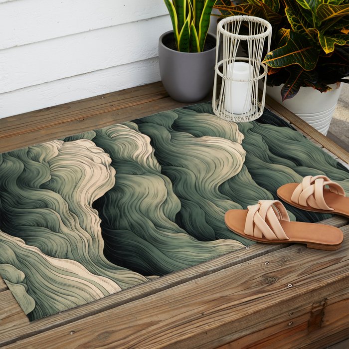 Japanese Painting Wabi Sabi Art Sage Green Decor Japandi Art Minimalist Wall Art Outdoor Rug Gallery Image 2