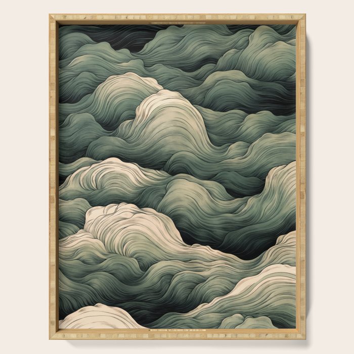 Japanese Painting Wabi Sabi Art Sage Green Decor Japandi Art Minimalist Wall Art Serving Tray Gallery Image 1