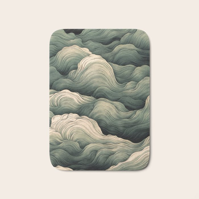 Japanese Painting Wabi Sabi Art Sage Green Decor Japandi Art Minimalist Wall Art Bath Mat Gallery Image 1