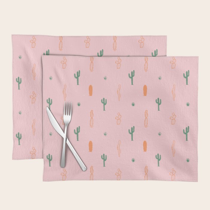 Retro hand drawn cactus plant pattern Placemat Gallery Image 1