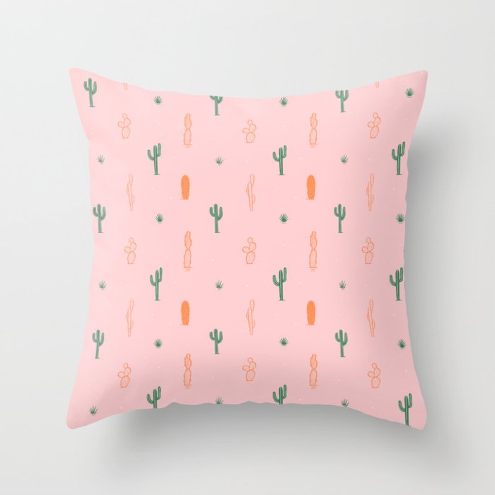 Retro hand drawn cactus plant pattern Throw Pillow Gallery Image 6