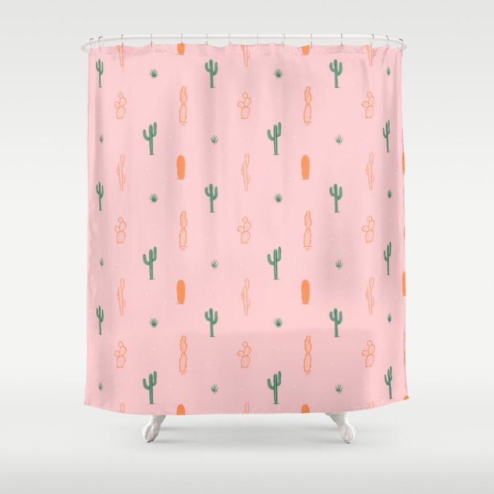 Retro hand drawn cactus plant pattern Shower Curtain Gallery Image 1