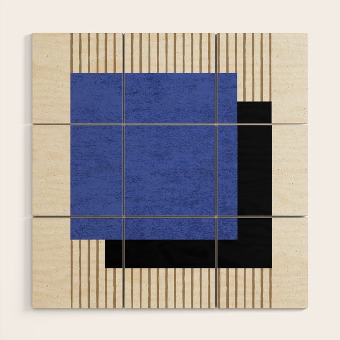 Square Navy Blue Stripes Wood Wall Art Gallery Image 1