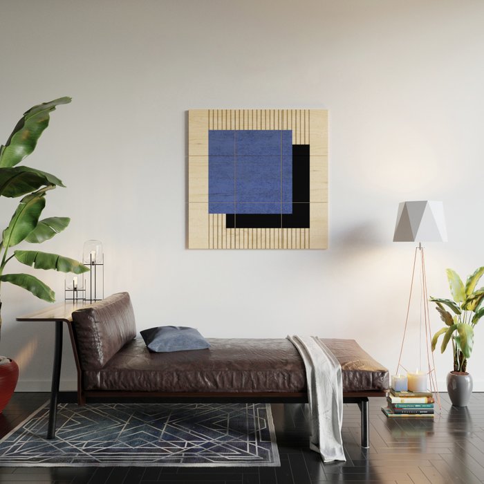 Square Navy Blue Stripes Wood Wall Art Gallery Image 2