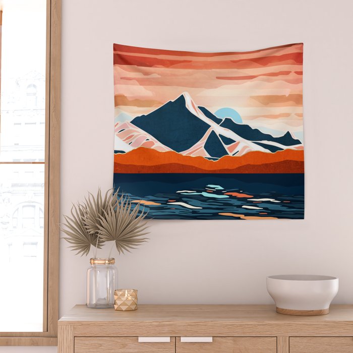 Retro Ocean Sunset Wall Tapestry Gallery Image 2