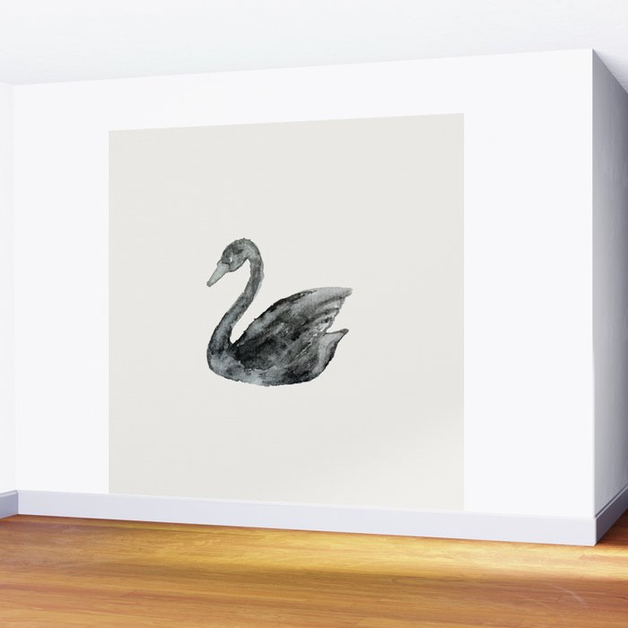 Elegant black white hand painted watercolor swan Wall Mural Gallery Image 2