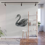 Elegant black white hand painted watercolor swan Wall Mural Gallery Image 1